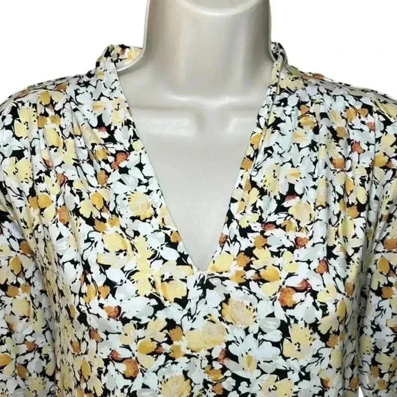 J. Jill Wearever Collection Yellow Floral V Neck Tunic Small - Picture 3 of 8